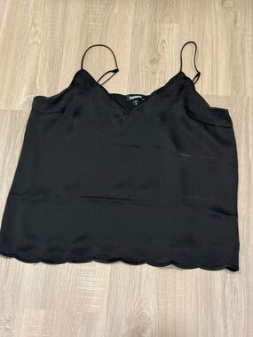 Express Black Satin Scalloped-Edge Cami